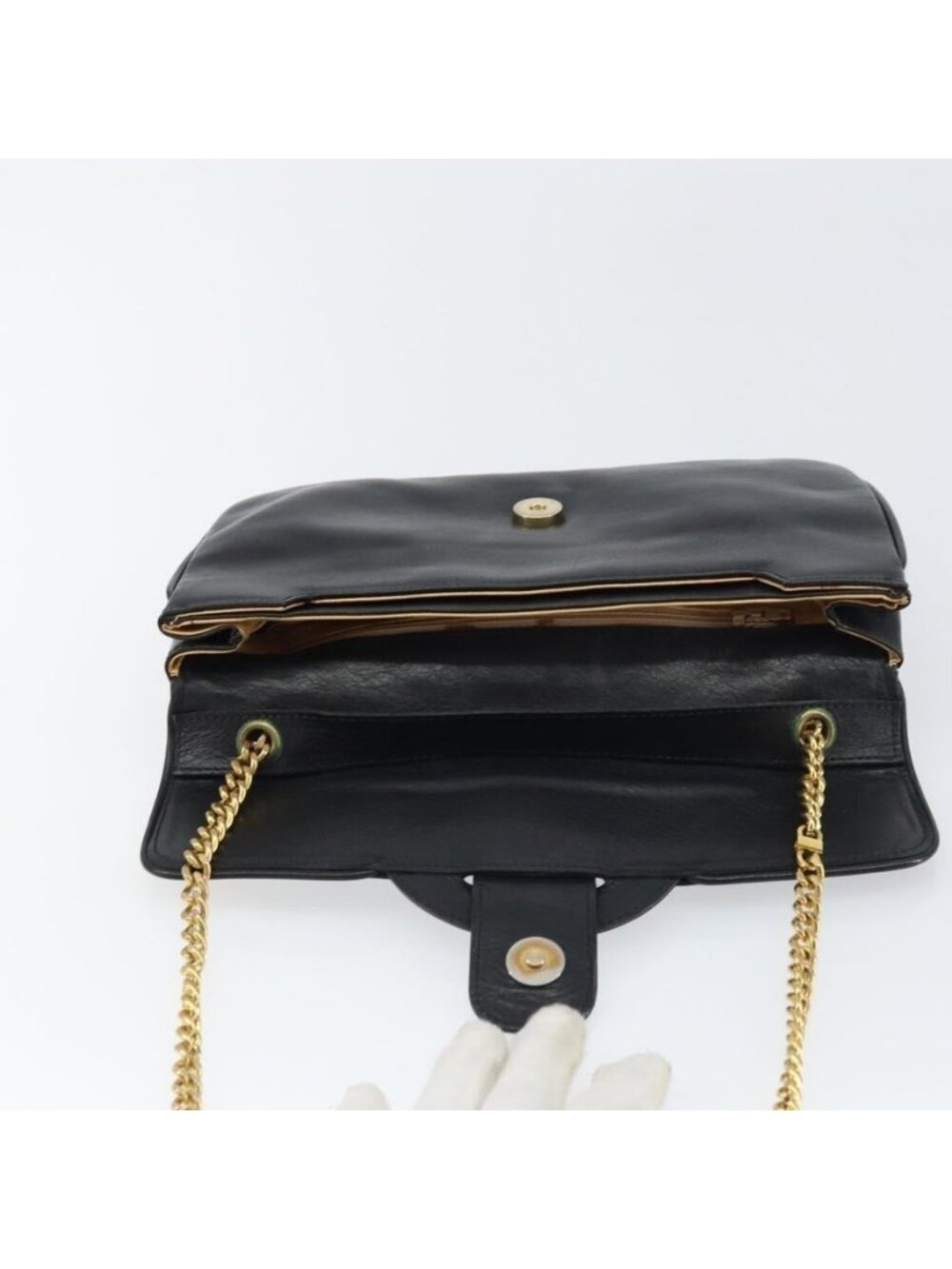 Authentic CELINE Chain Shoulder Bag Leather Black Gold - Picture 2 of 16